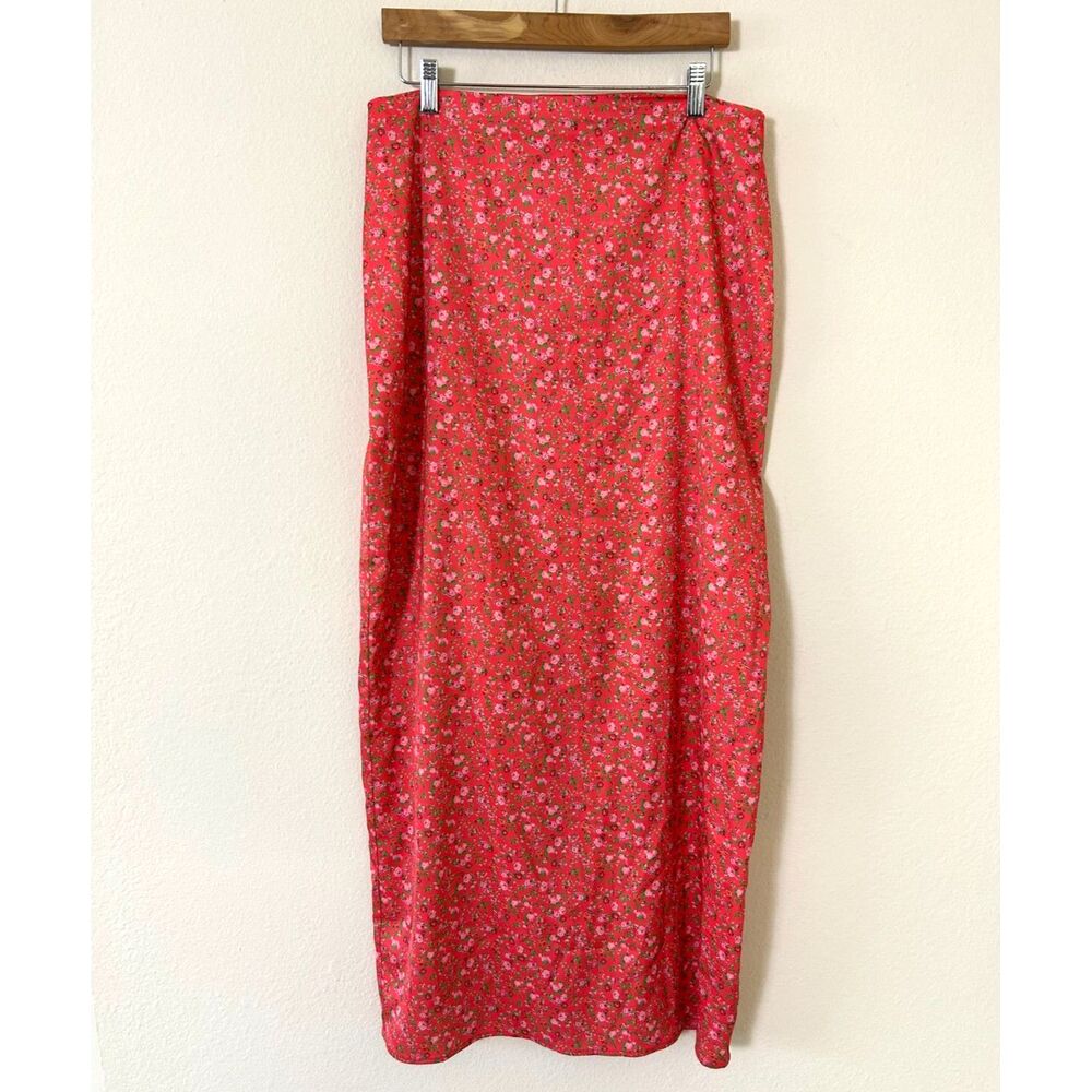 Revolve AFRM Rennia maxi skirt Women's L Red Ditsy Floral pink spring